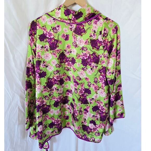 Giovanna Nicolai Green Purple Floral Satin Wrap Tie Top Blouse Sz 40 S - Picture 5 of 6